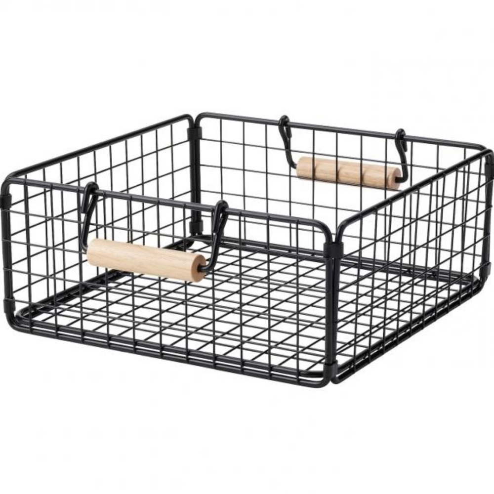 Ikea NÄTADE Wire Basket with Wood handles, Black, 11×11×4¾" BRAND NEW